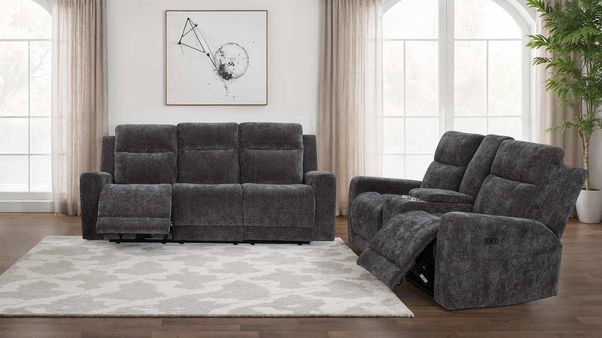 Kennett Power Reclining Sofa, Loveseat & Recliner - 2pcs- Sofa + Loveseat
