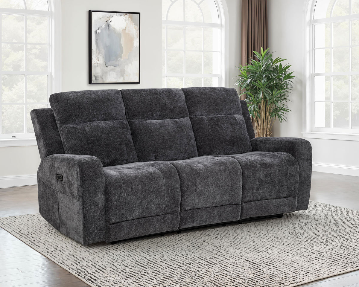 Kennett Power Reclining Sofa, Loveseat & Recliner - Dark Grey Chenille with USB Charging, Living Room Sets – view 1