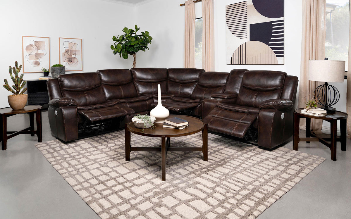 Sycamore 3-Piece Power Reclining Sectional - Wall-Hugger Recline & Flip-Top Console in Dark Brown Faux Leather – view 3