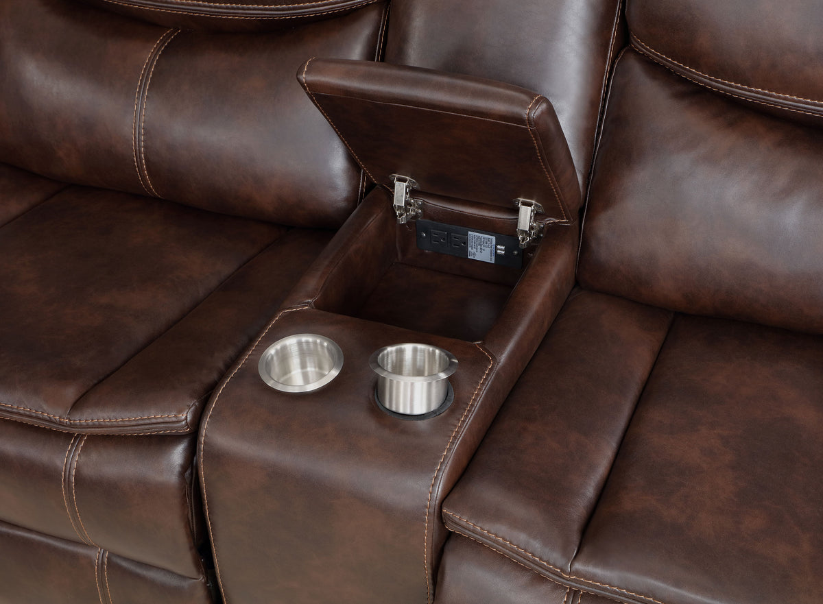 Sycamore 3-Piece Power Reclining Sectional - Wall-Hugger Recline & Flip-Top Console in Dark Brown Faux Leather – view 8