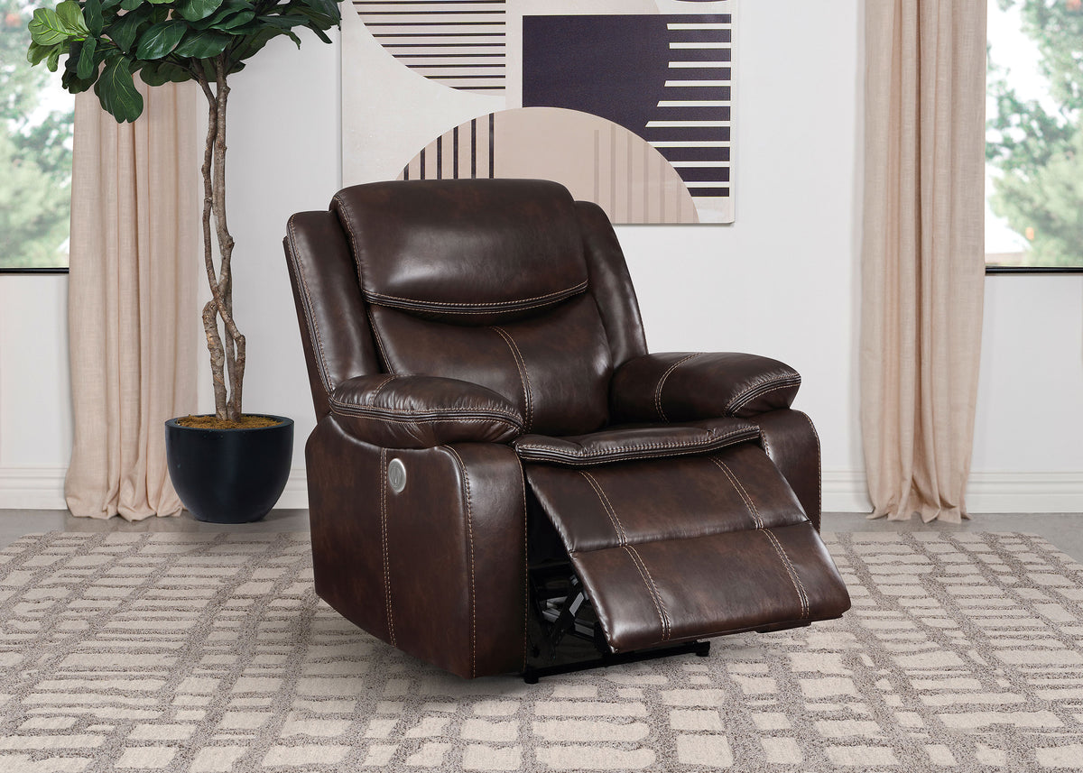 Sycamore Power Recliner with USB Port - Dark Brown Breathable Leatherette with Contrast Stitching – view 3