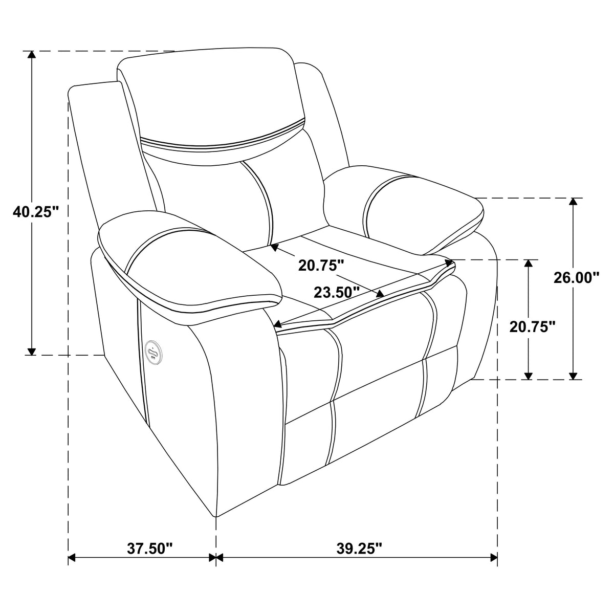 Sycamore Power Recliner with USB Port - Dark Brown Breathable Leatherette with Contrast Stitching – view 10