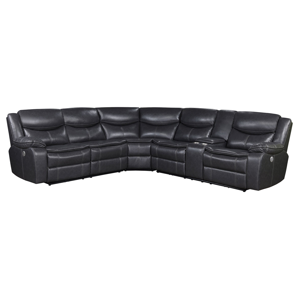 Sycamore Power Reclining Sectional & Power Recliner - Dark Grey Breathable Leatherette with Channel Tufting – view 6