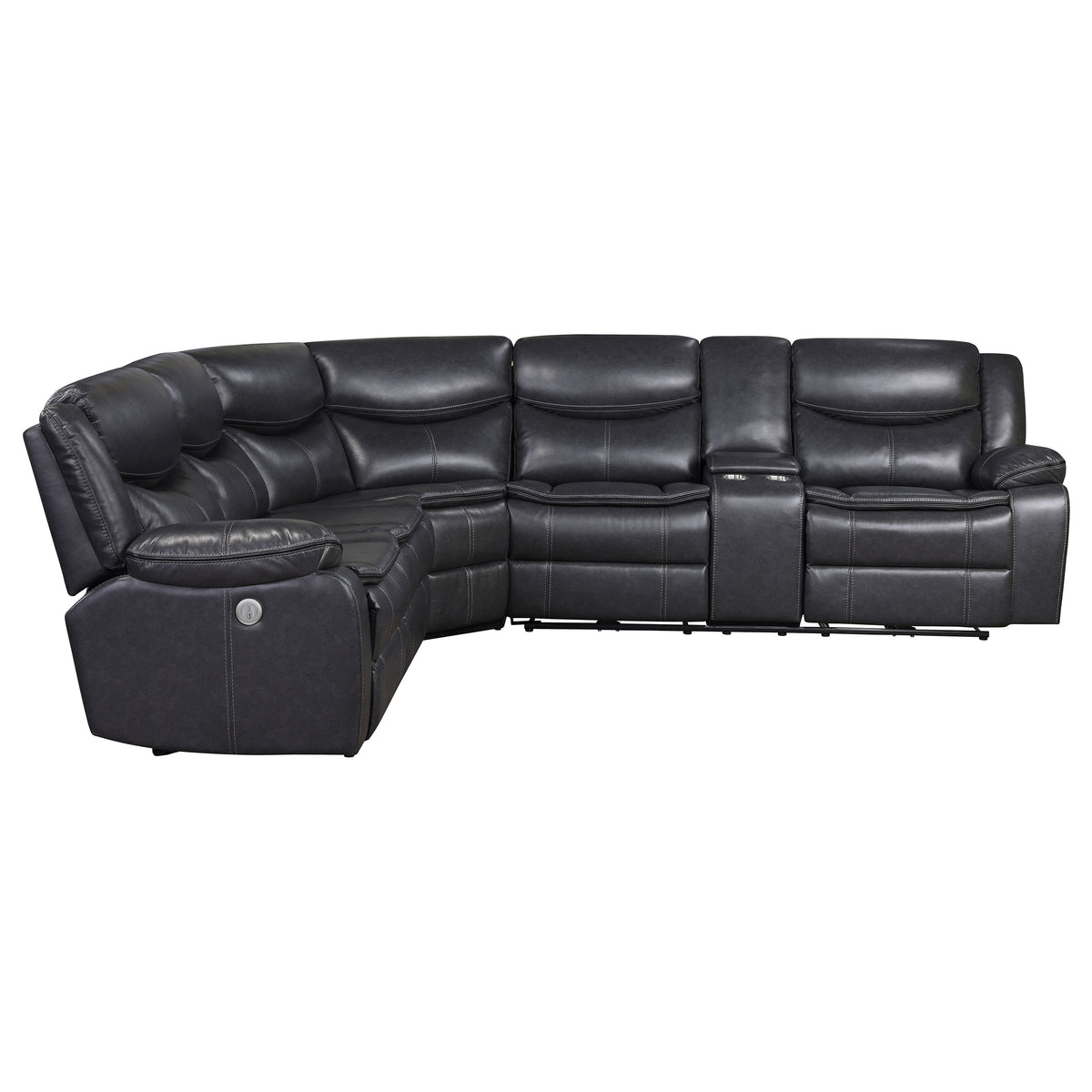 Sycamore Power Reclining Sectional & Power Recliner - Dark Grey Breathable Leatherette with Channel Tufting – view 9