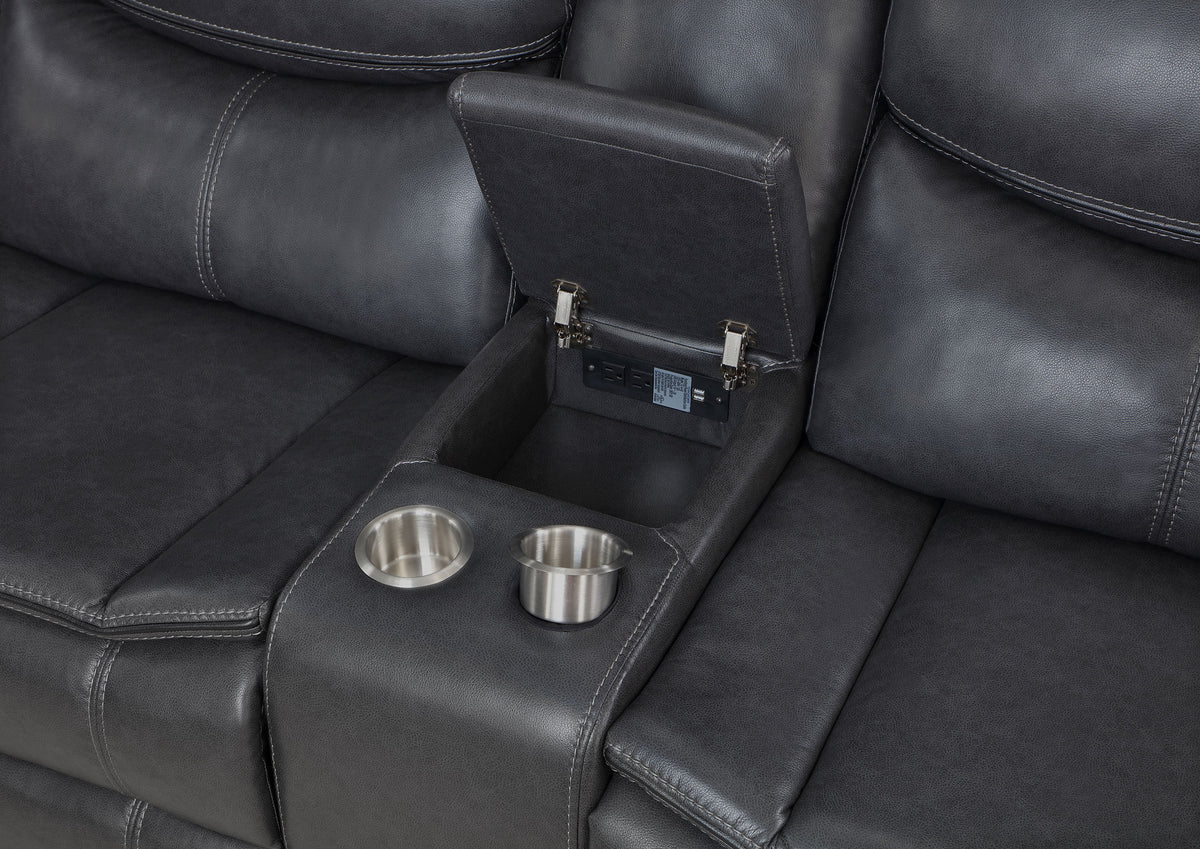 Sycamore Power Reclining Sectional & Power Recliner - Dark Grey Breathable Leatherette with Channel Tufting – view 10