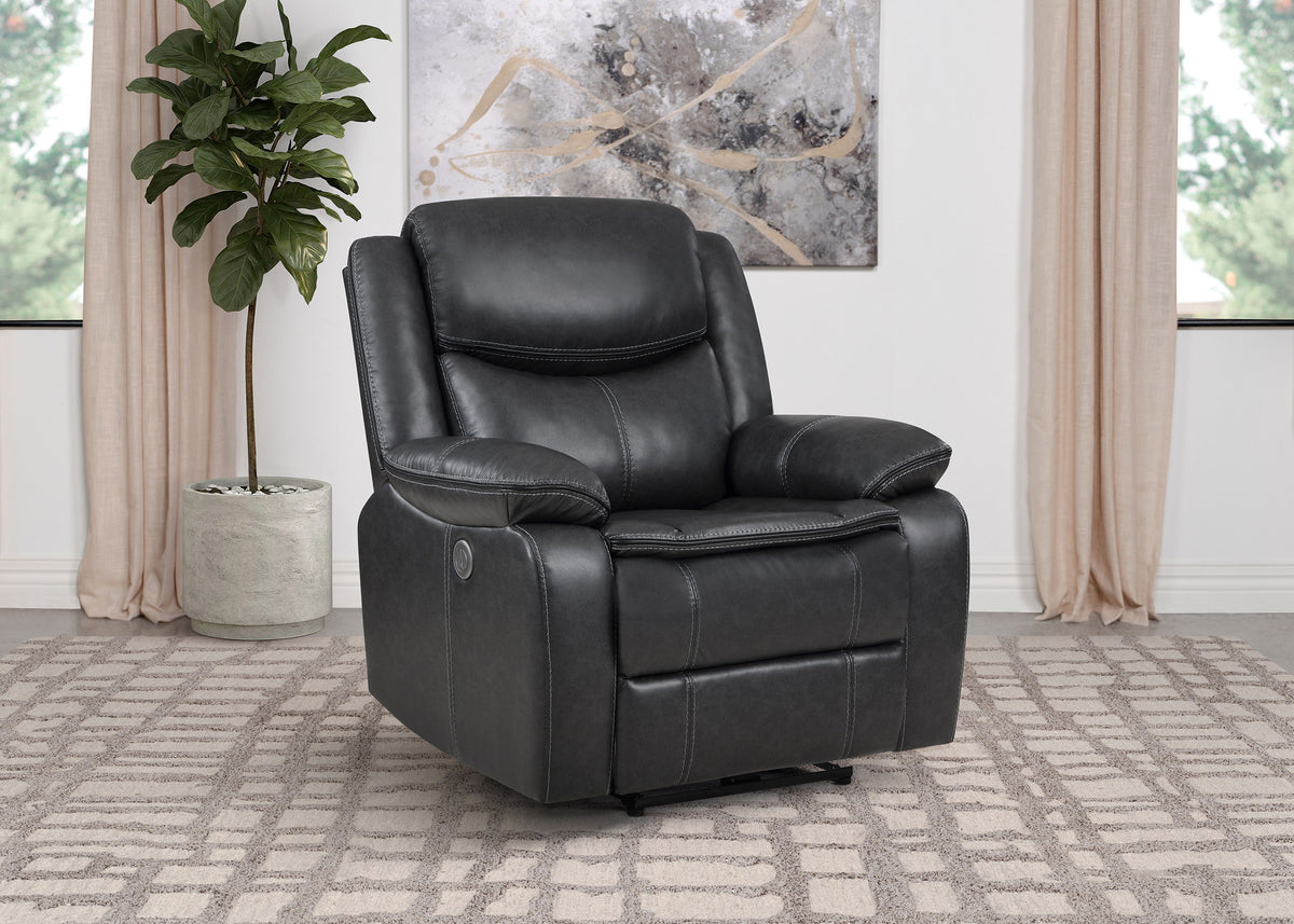 Sycamore Power Reclining Sectional & Power Recliner - Dark Grey Breathable Leatherette with Channel Tufting – view 2