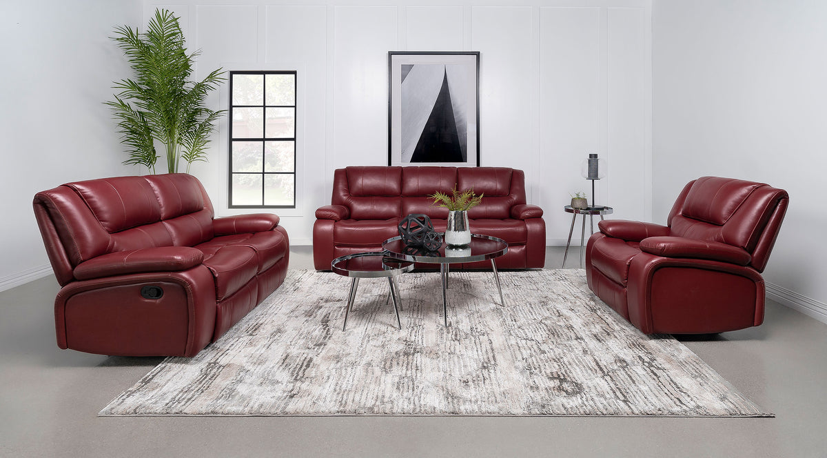Camila Reclining Sofa, Loveseat & Glider Recliner - 3pcs- Sofa + Loveseat + Glider Recliner
