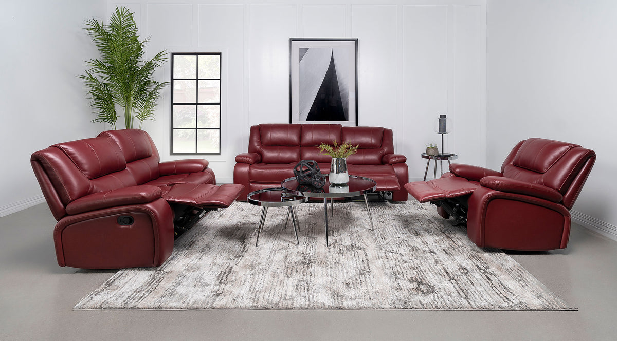 Camila Reclining Sofa, Loveseat & Glider Recliner - Red Leatherette Motion Living Room Sets โ view 18