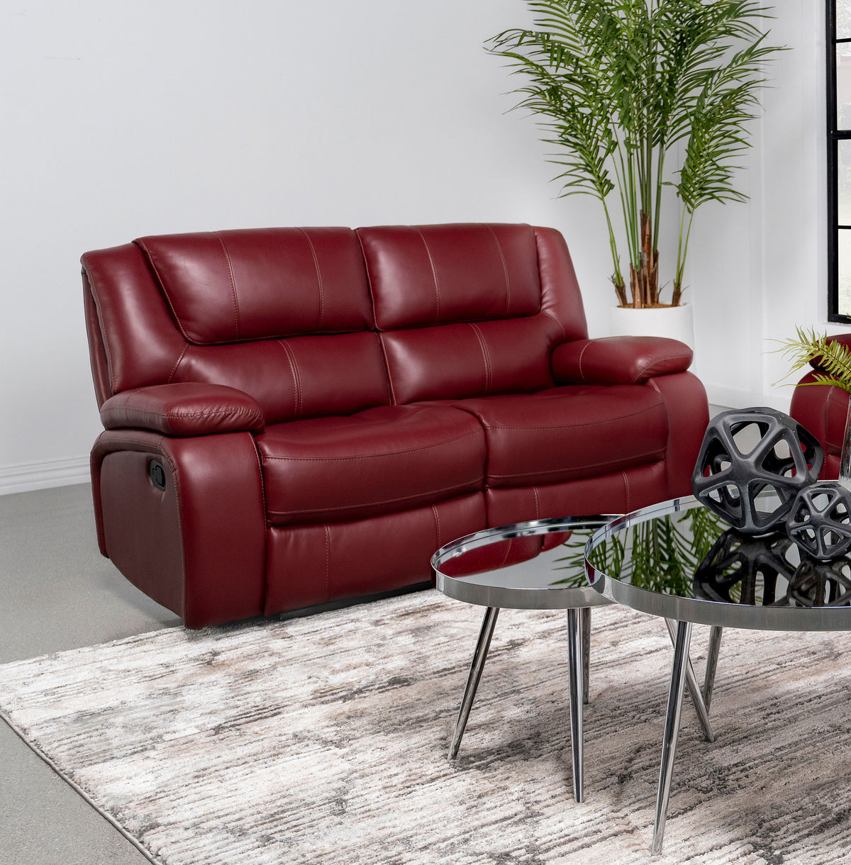 Camila Reclining Sofa, Loveseat & Glider Recliner - Red Leatherette Motion Living Room Sets โ view 2