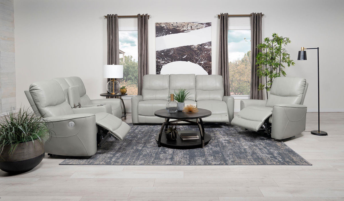 Greenfield Power Reclining Sofa, Loveseat & Recliner - Dove Grey Leatherette with USB Switch Panel – view 16