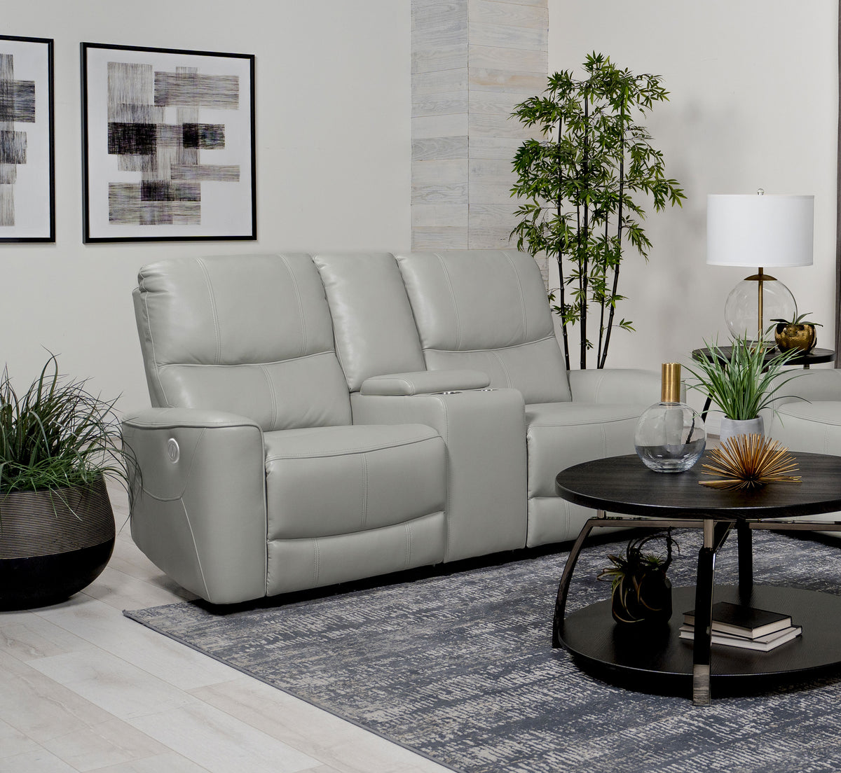 Greenfield Power Reclining Sofa, Loveseat & Recliner - Dove Grey Leatherette with USB Switch Panel – view 17
