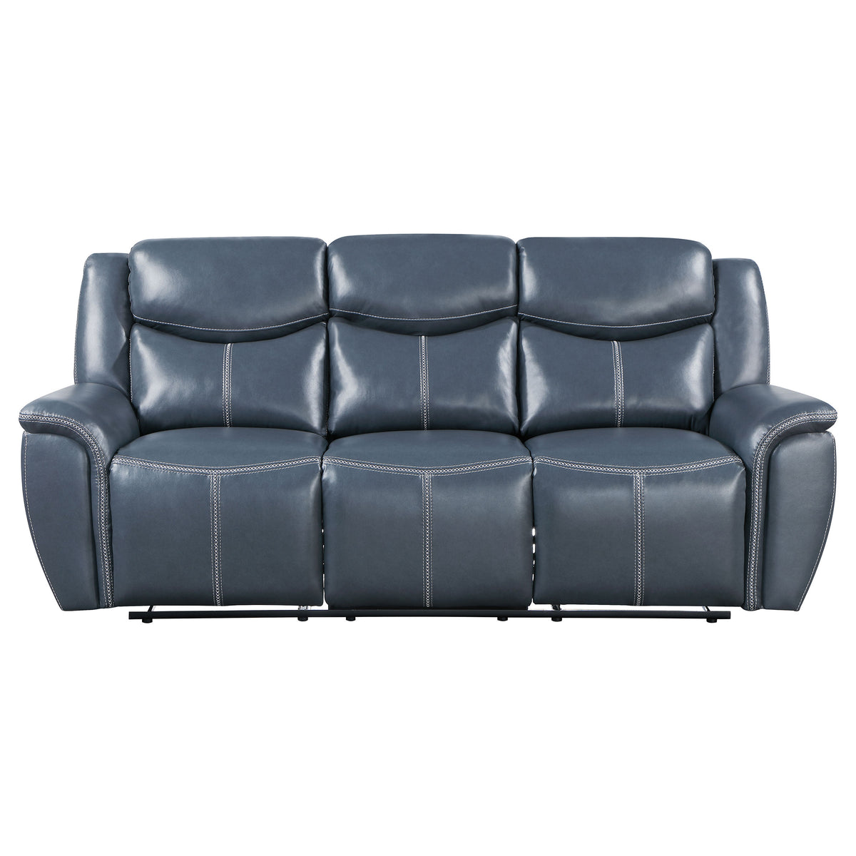 Sloane Reclining Sofa, Console Loveseat & Recliner - Blue Faux Leather with Power Outlet, USB & Cup Holders – view 8