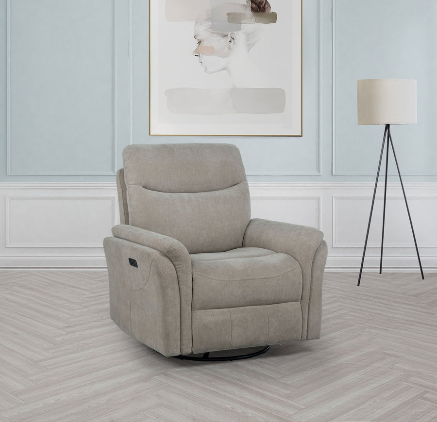 Adler Power Swivel Glider Recliner with USB-A & USB-C Charging - Ivory Fabric