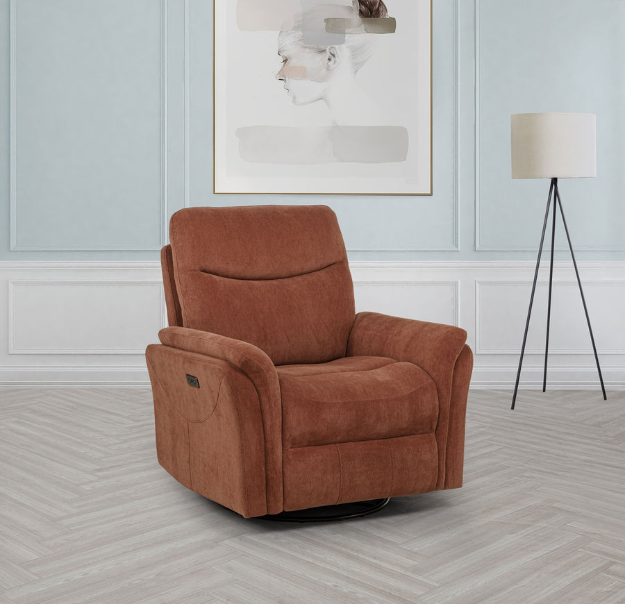 Adler Power Swivel Glider Recliner - Rust Fabric with USB-A & USB-C Charging