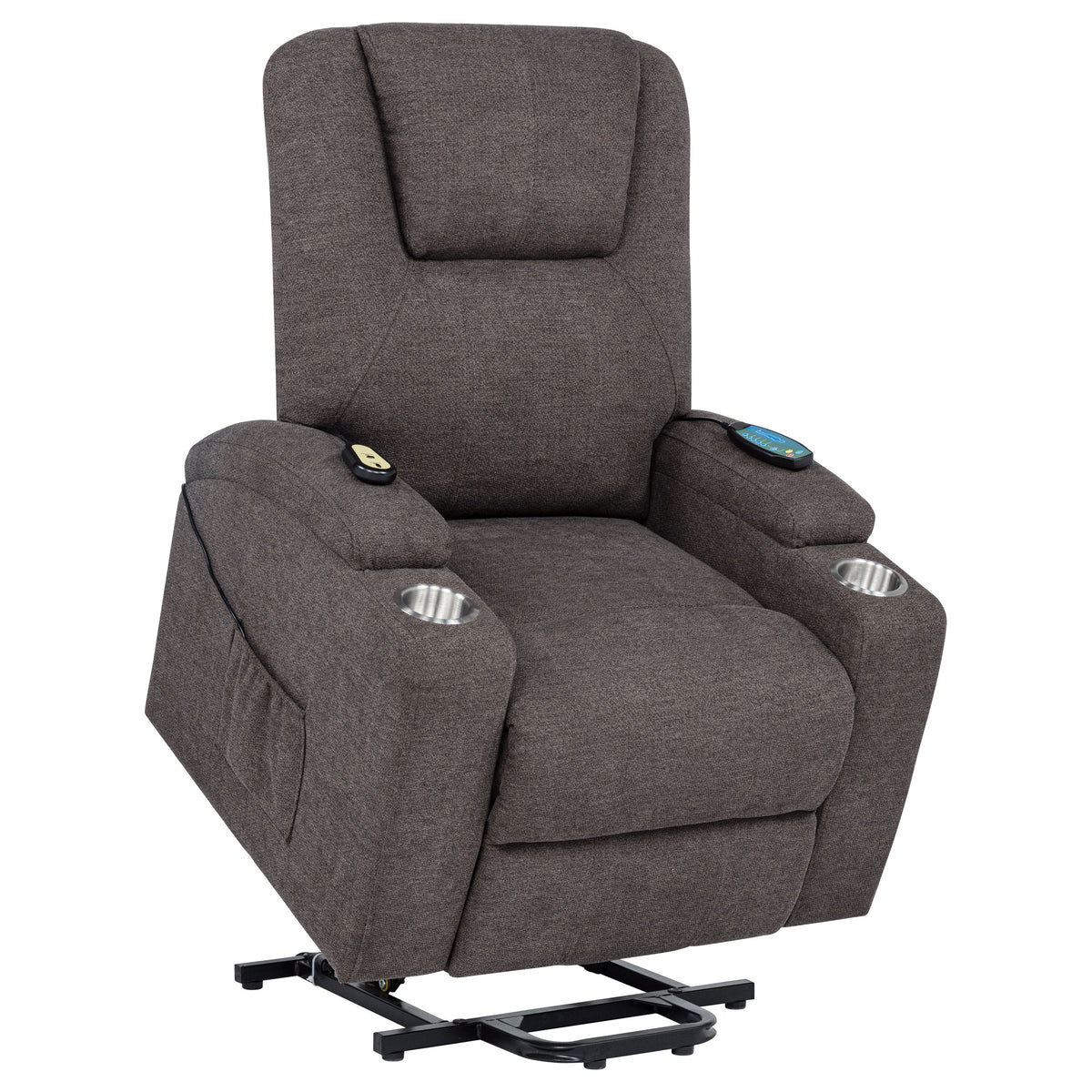 Louie Power Lift Recliner with Heat & Massage - Brown Chenille with Cup Holders & Side Pockets – view 5