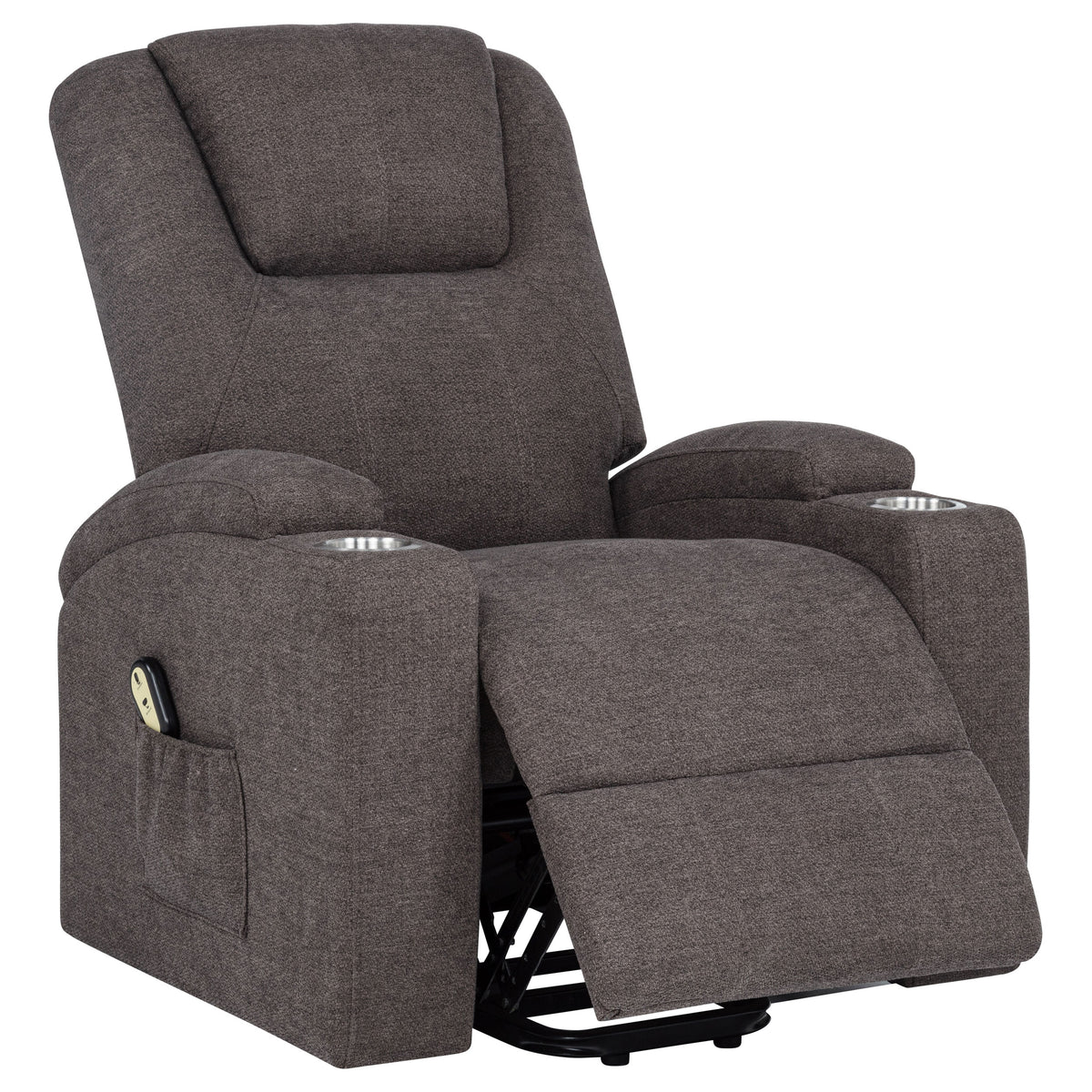 Louie Power Lift Recliner with Heat & Massage - Brown Chenille with Cup Holders & Side Pockets – view 6