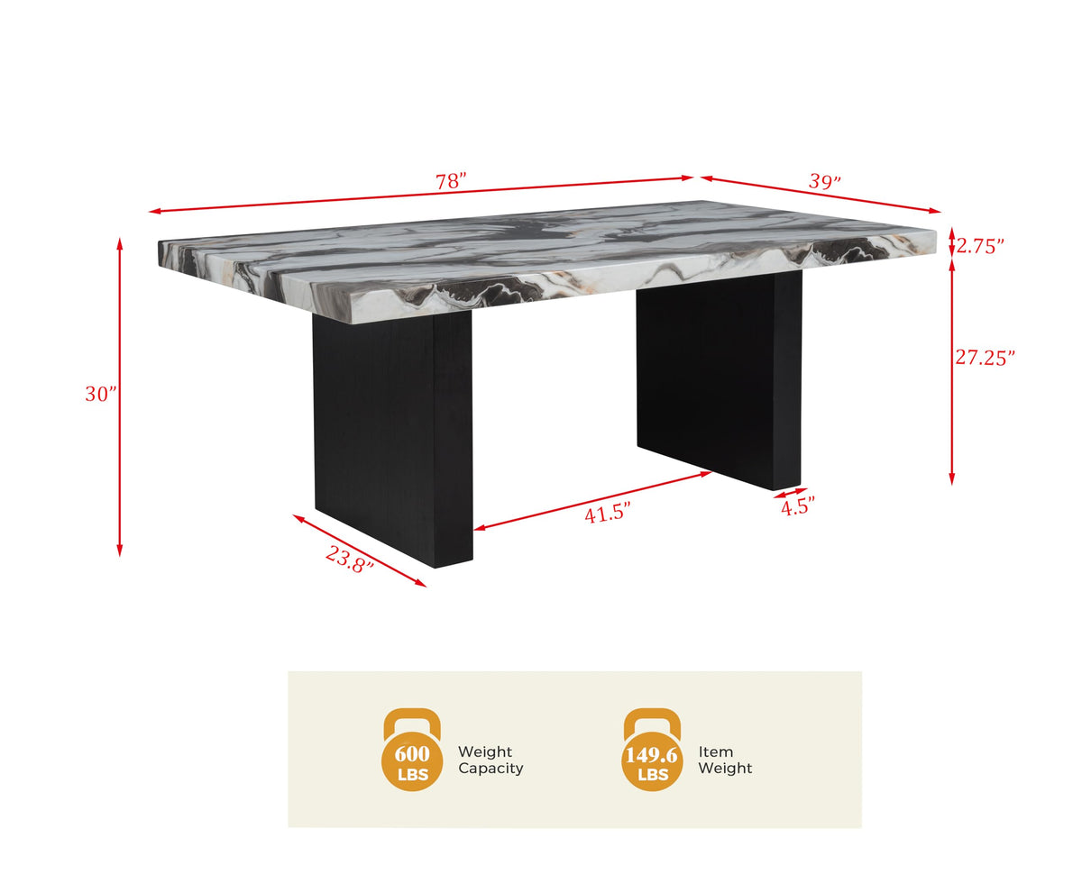 Sheridan 78" Transitional Rectangle Charcoal Lava Top Dining Table - side view