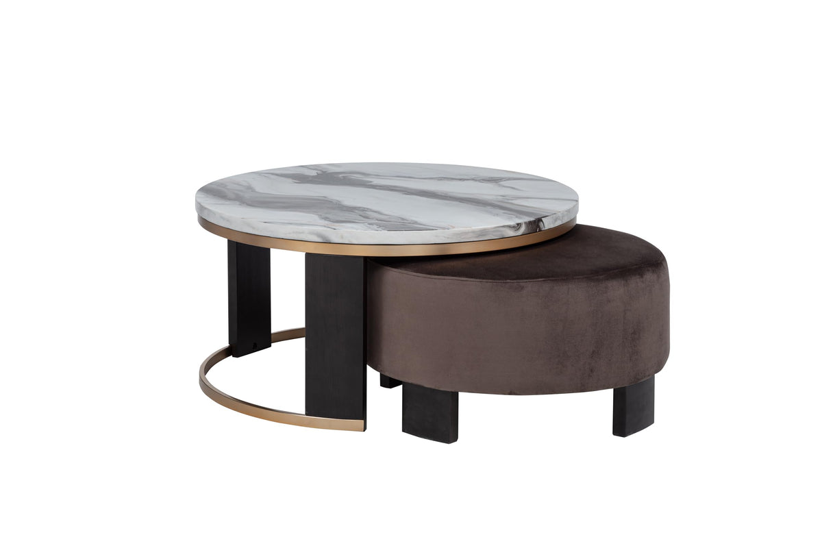 Tvano 37" Round Coffee Table with Stool, 2-Piece
