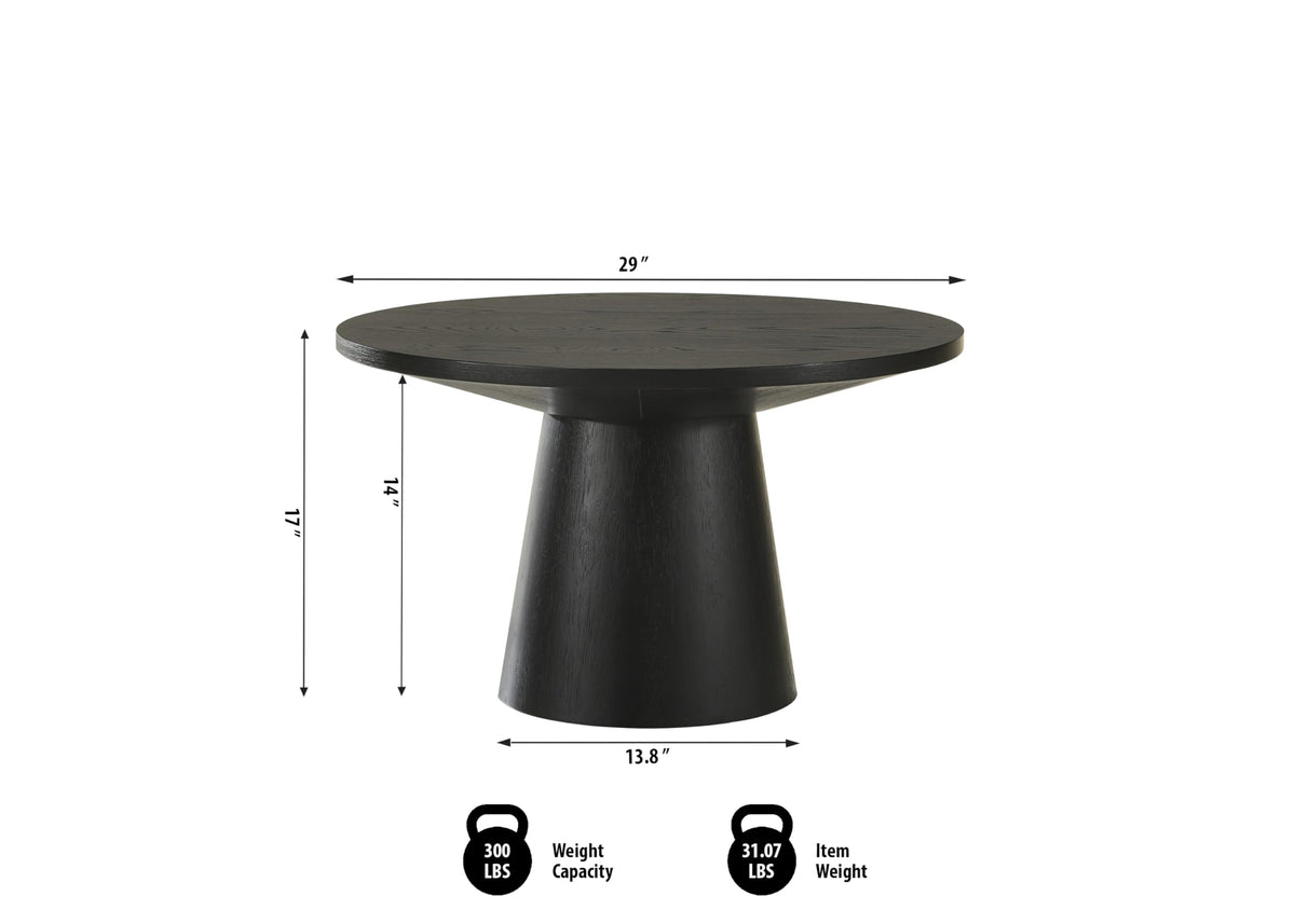 Terra 29" Round Pedestal Coffee Table - side view - Ebony Black