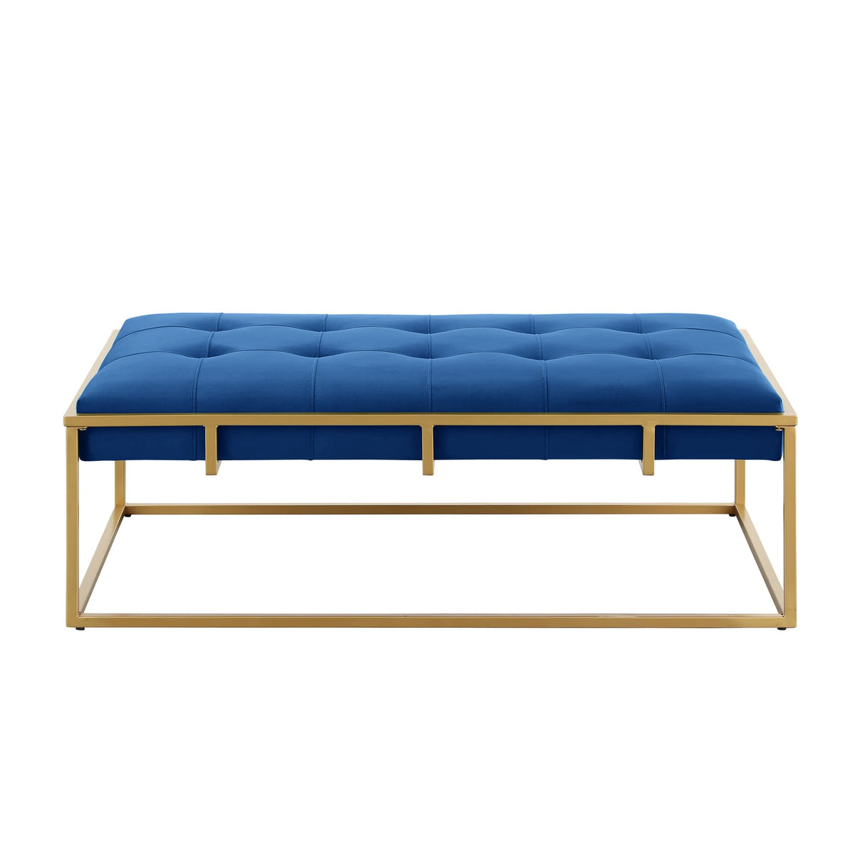 Anika Velvet Rectangular Ottoman in Navy Blue - detail view