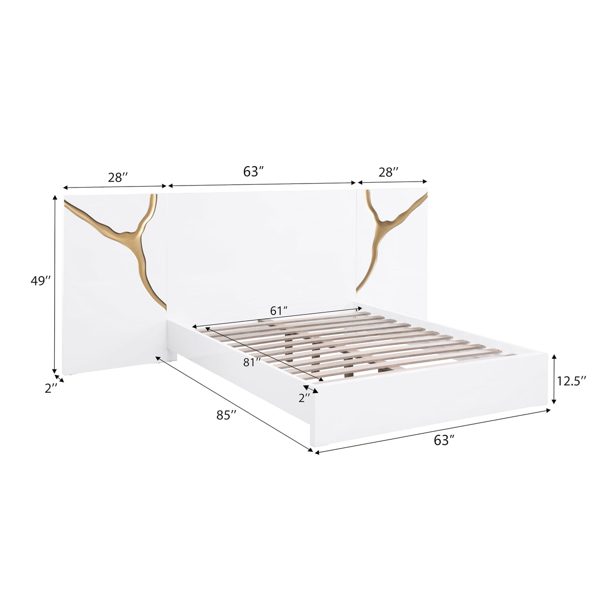 Trevello Modern Lacquered High Gloss Queen Bed Frame, Expansive Headboard with Optional Connected… - side view