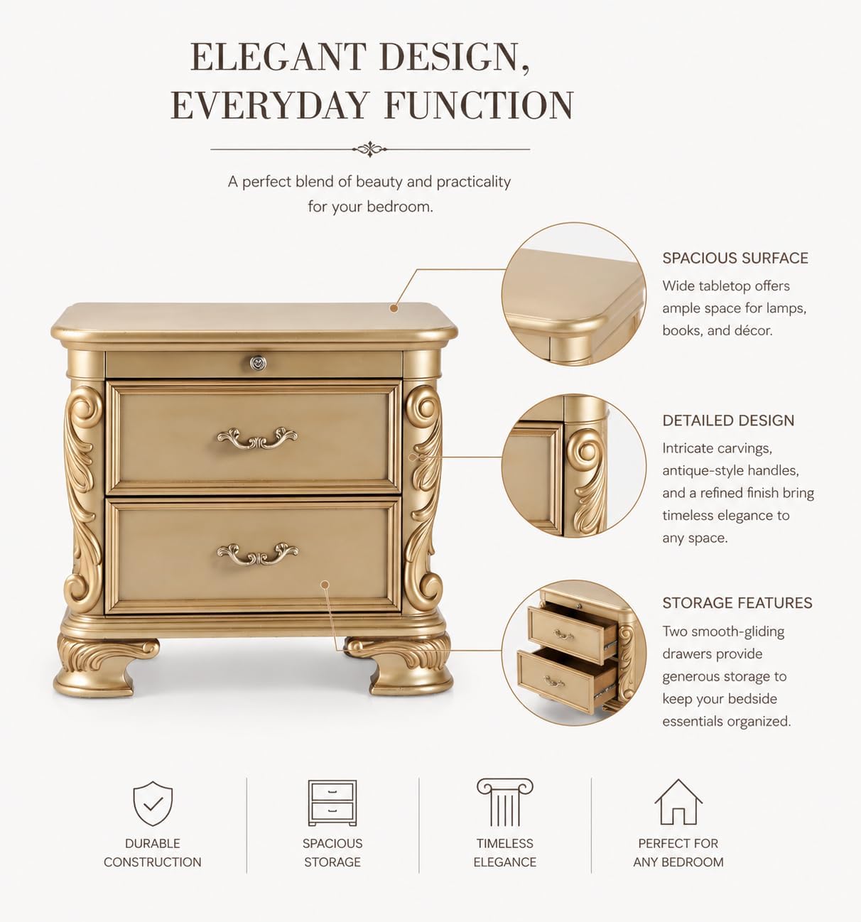 Grand Traditional Miranda Ornate Gold Finished Master Bedroom Set