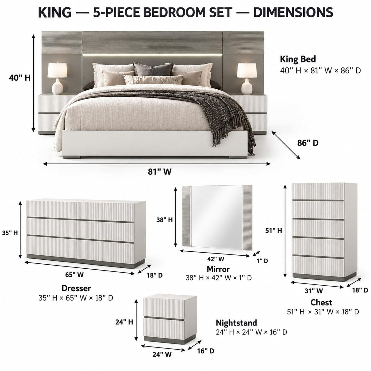 Cecilia White-cream Bedroom Set β Queen & King β product view 6