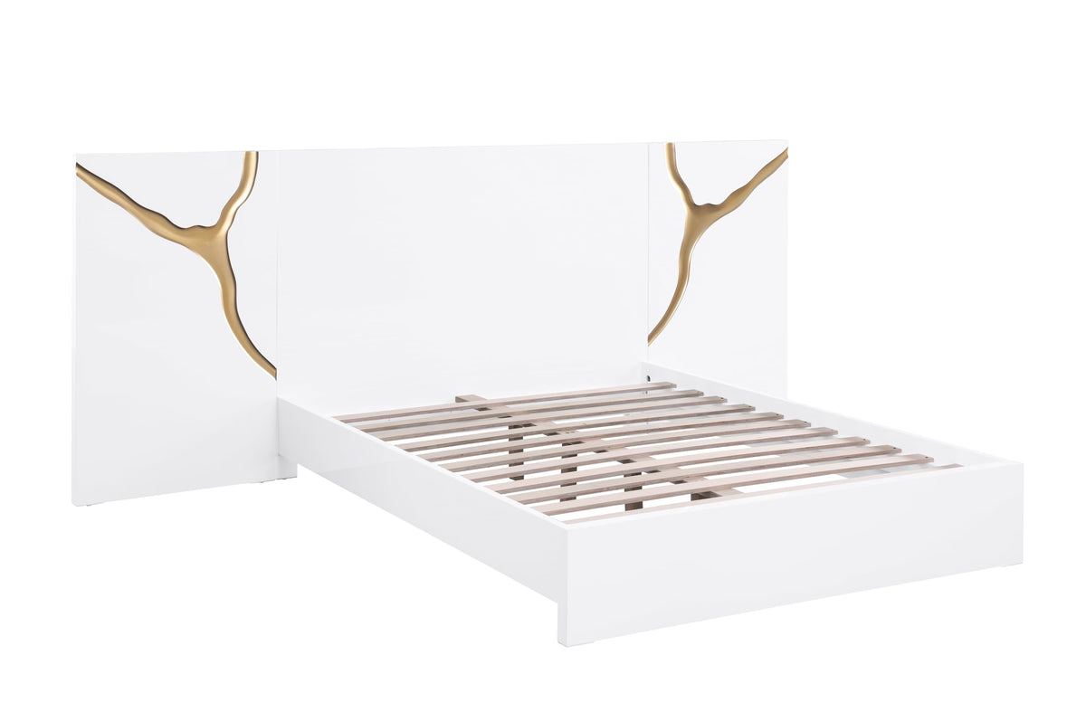 Trevello Modern Lacquered High Gloss California King Bed Frame, Expansive Headboard with Optional Connected Ear Pieces…