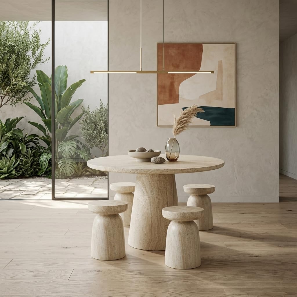 Vyn 14" Modern Round Side Table Concrete Tavertine Finish - front view