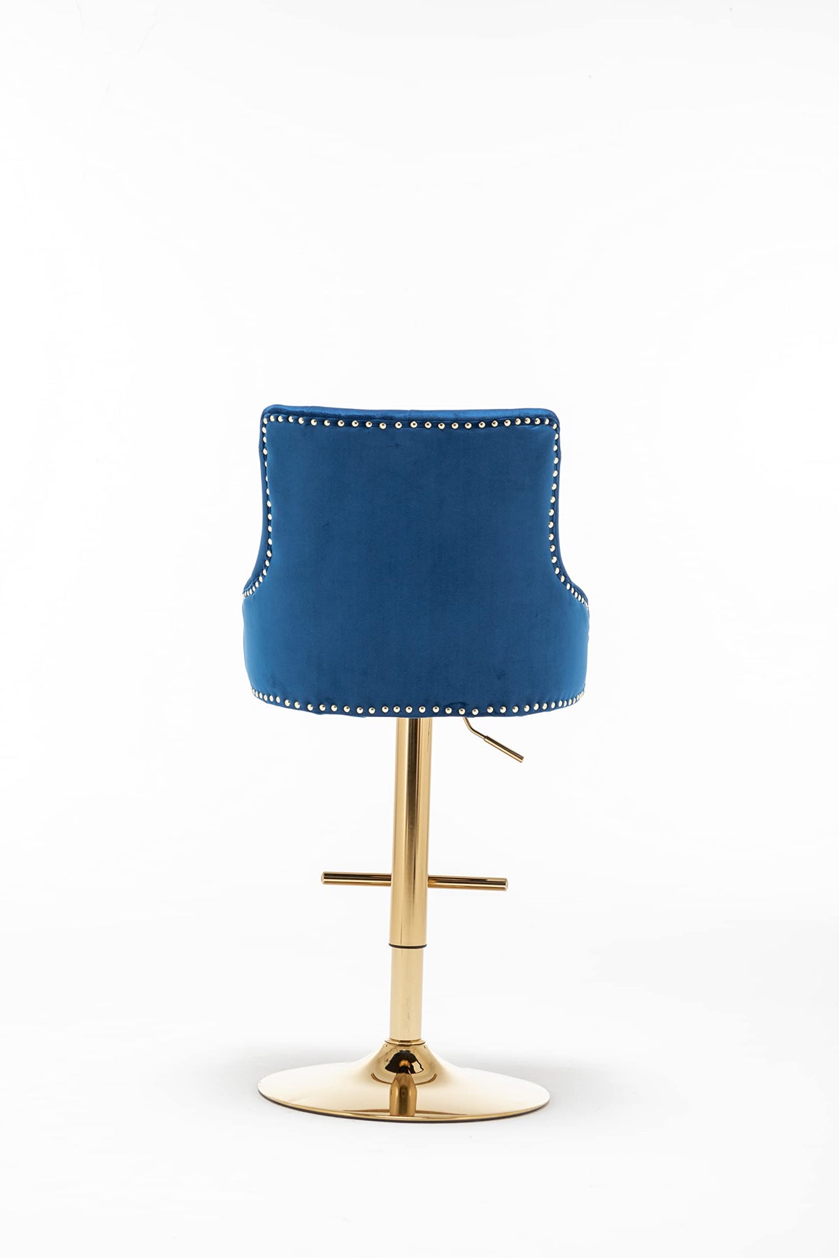 Brightcast 2-Piece Velvet Tufted Gold Bar Stools in Blue - angle view