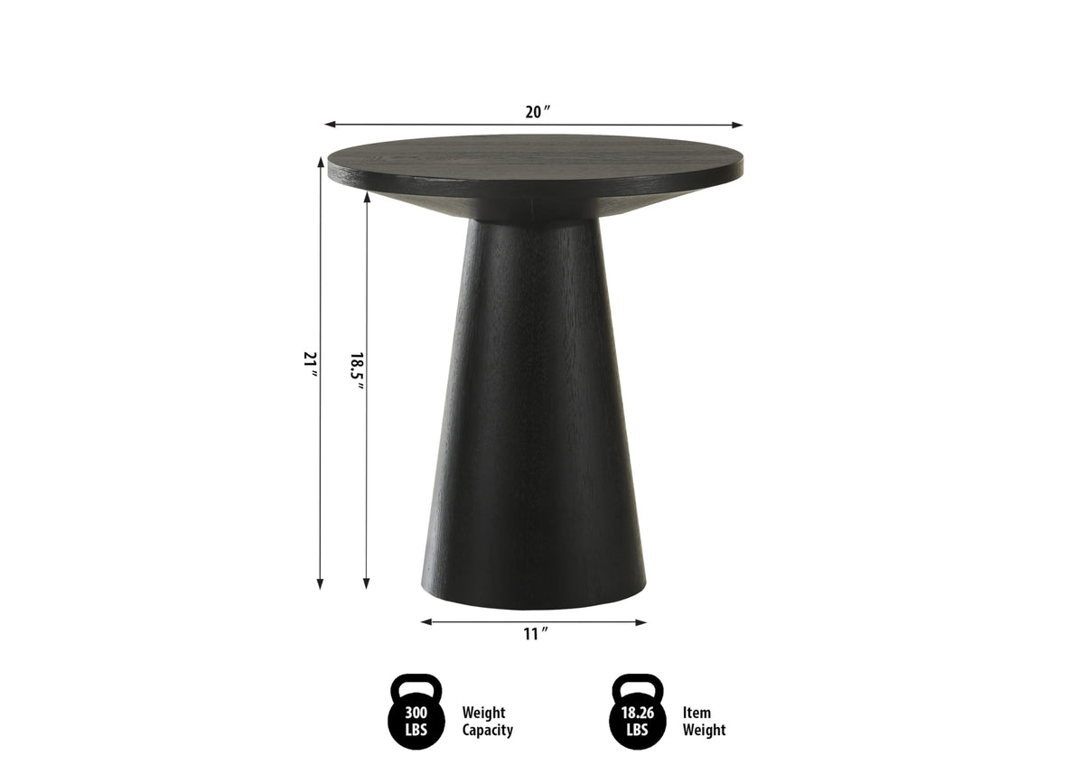 Terra 20" Round Pedestal Console Table in Ebony Black - side view - Ebony Black