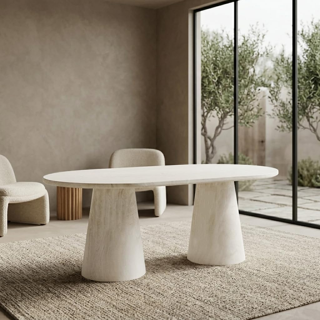 Vyn 78" Modern Oval Dining Table Concrete Tavertine Finish - front view - Cloud