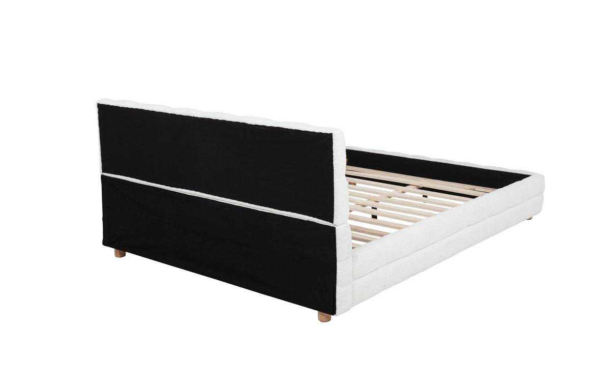 Ctalon Queen Fleece Upholstered Bed Frame, Low Profile in Cream - room setting