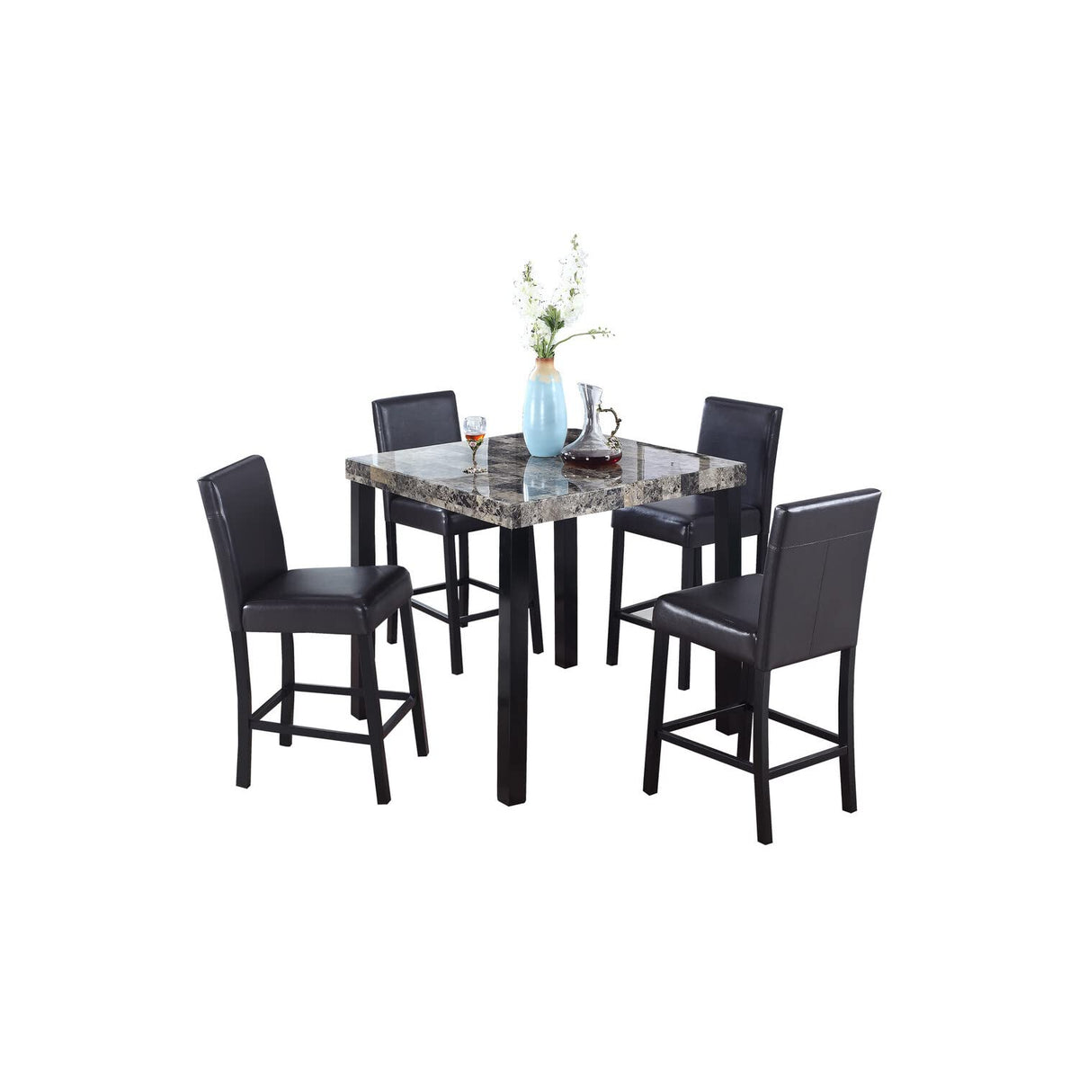 Melissa 5-Piece Faux Leather Counter Height Set in Black/Espresso