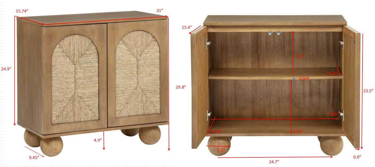 d Organic Woven Rope Arch Inlay Minimal Assembly Entryway Console Furniture in Brown - side view