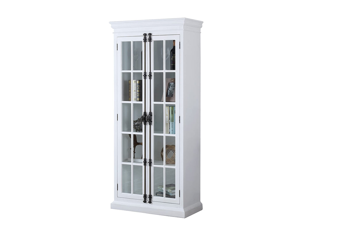 Lucinda 75" Tall Bookshelf Cabinet with Dual Glass Door Display