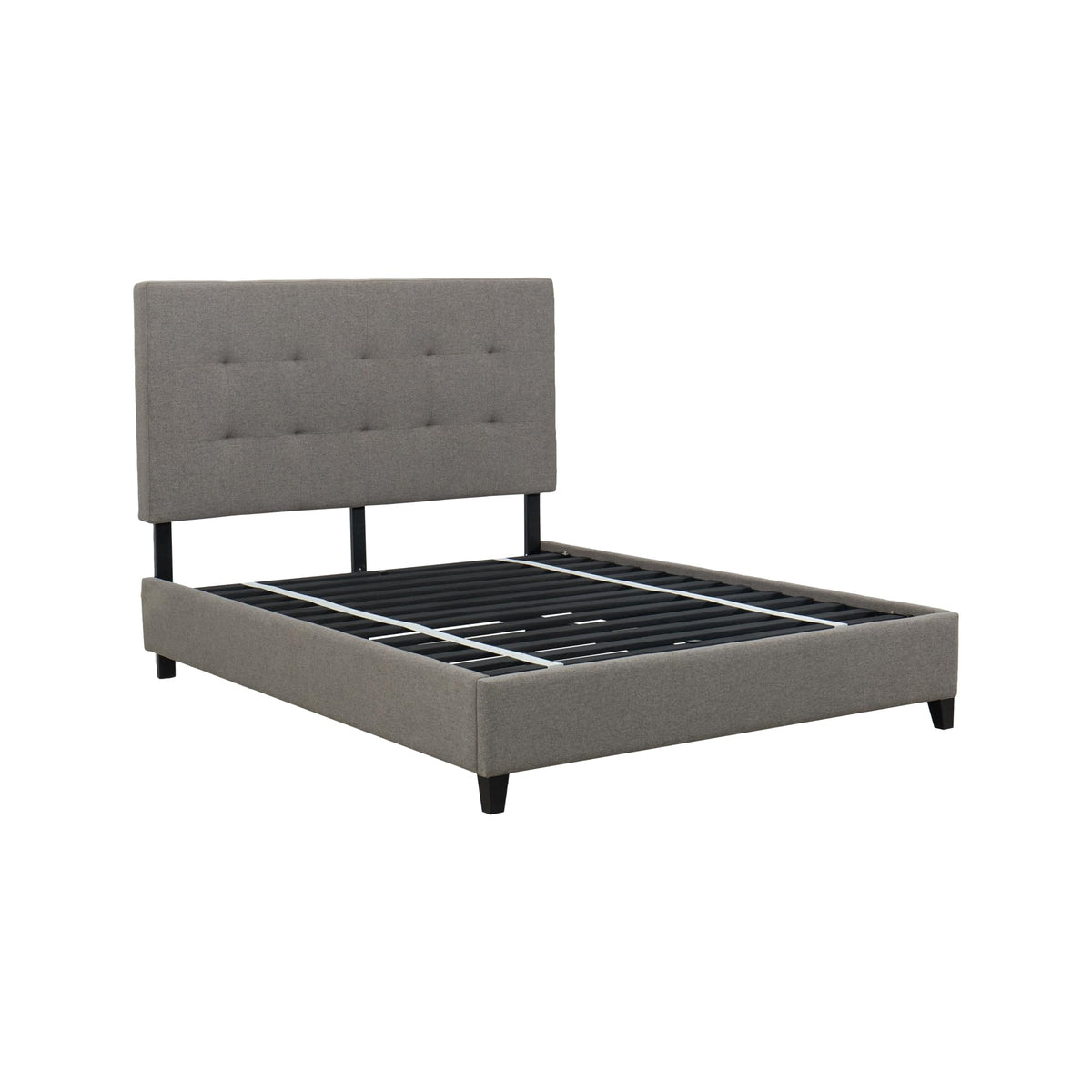 Tufted Panel Upholstered Bed in Gray with Black Wood Legs – image 2