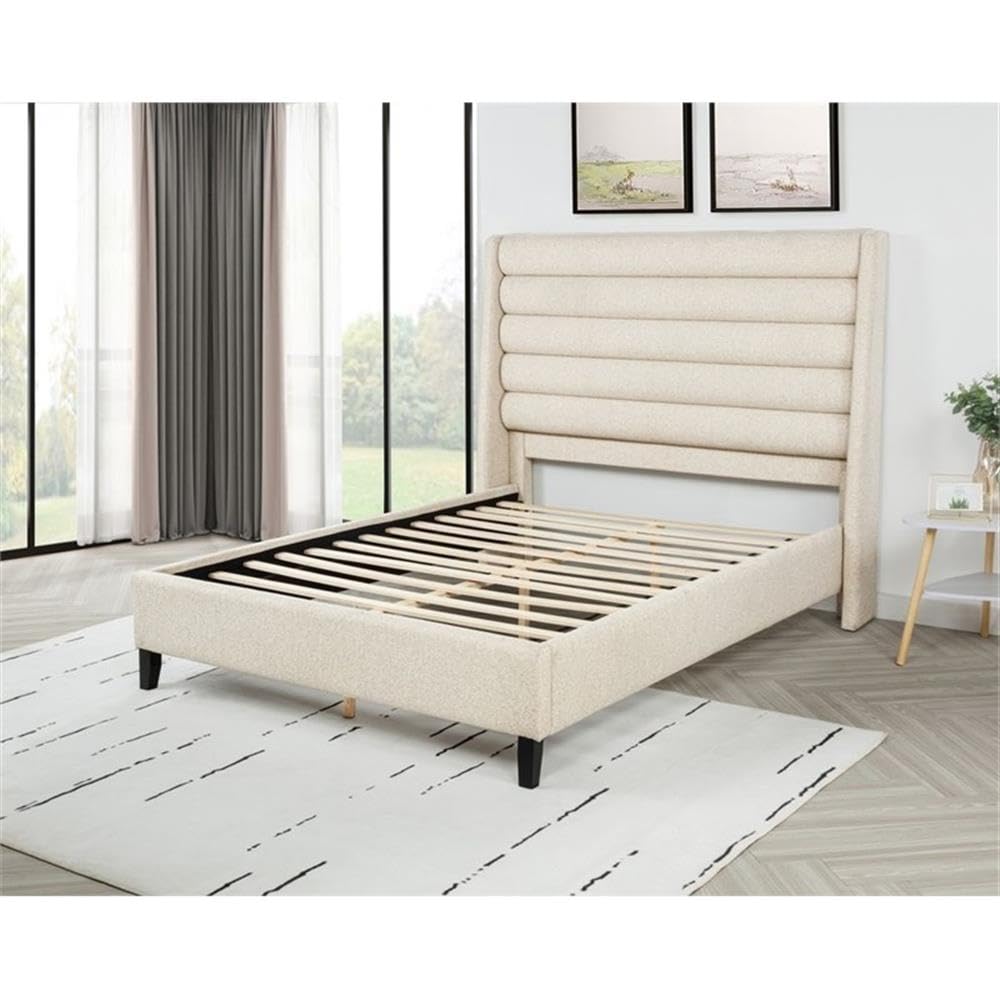 Tlerae Modern Upholstered Bed Frame (Eastern King/Oat) in Oatmeal - detail view