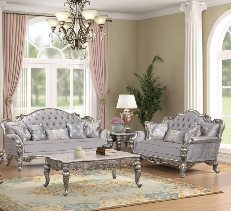 Violet Silver Sofa & Loveseat Set — collection view; check selected pieces