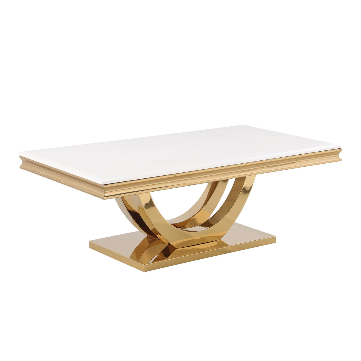 Trinidad Contemporary White Rectangular Stone Coffee Table in Gold