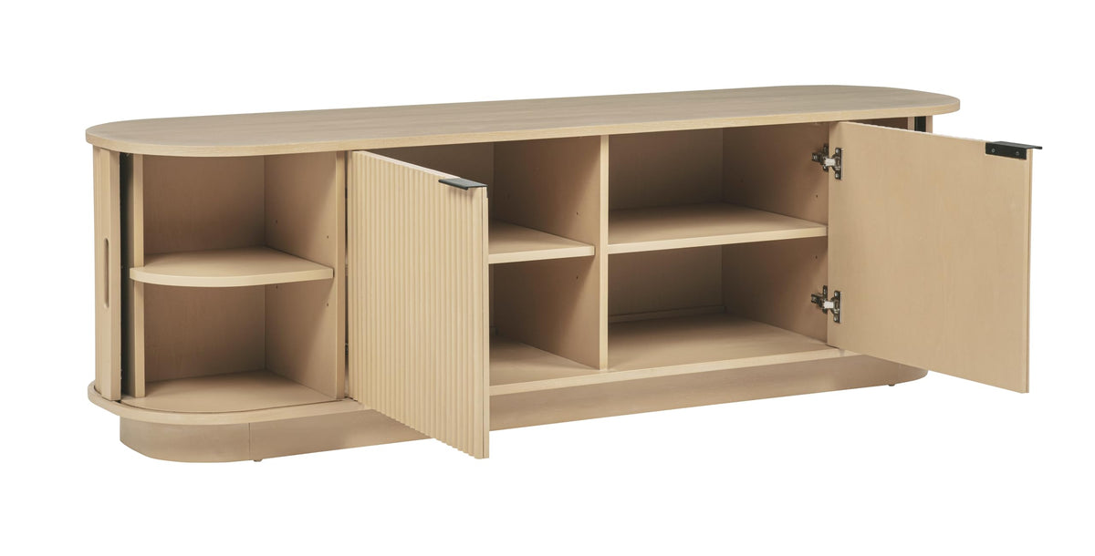 Halcrest 70" Mid-Century Fluted TV Stand in Light Oak - back view