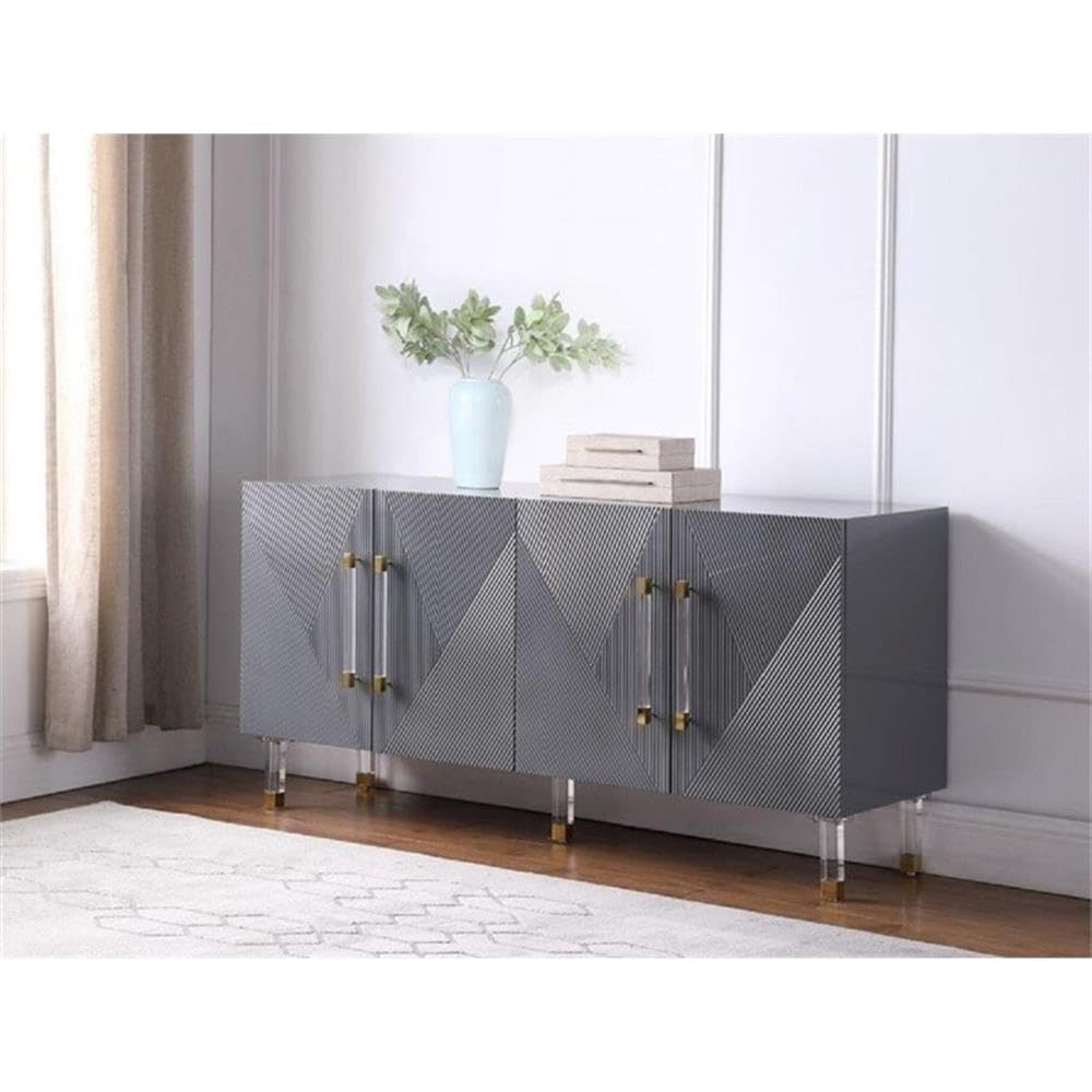 Tyrell High Gloss Lacquer Sideboard/Buffet with Gold Accents in Grey - front view