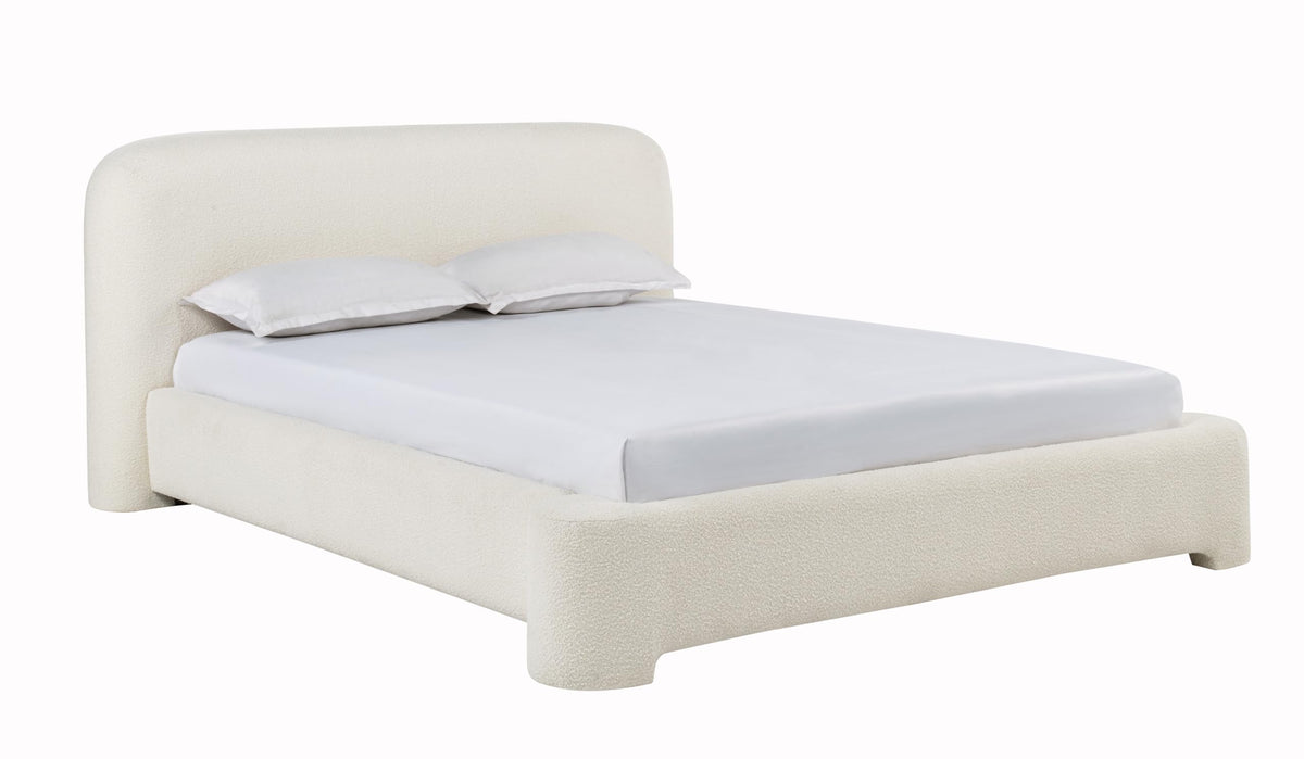 Avera Modern Upholstered Burlap Bed Frame with Low Profile, Queen, Slat Support Included in Cream