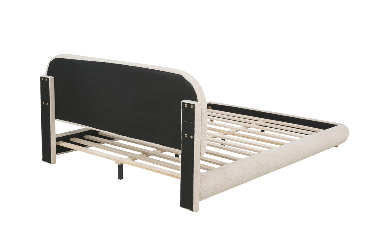 Cteris Queen Fleece Upholstered Bed Frame, Curved Side Rails and Footboard in Cream - room setting