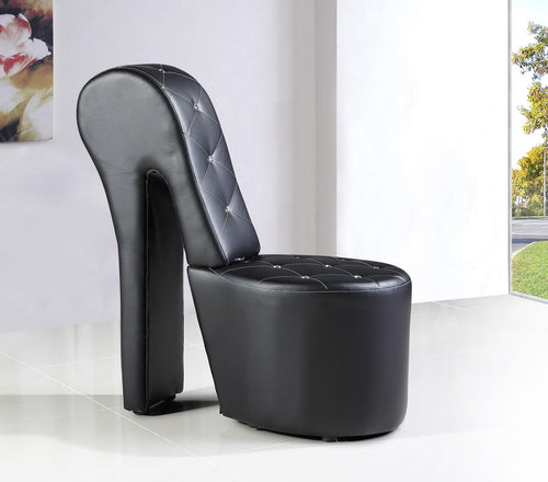 Tristam 40" Modern Glam High Heel Lounge Chair - Black Faux Leather