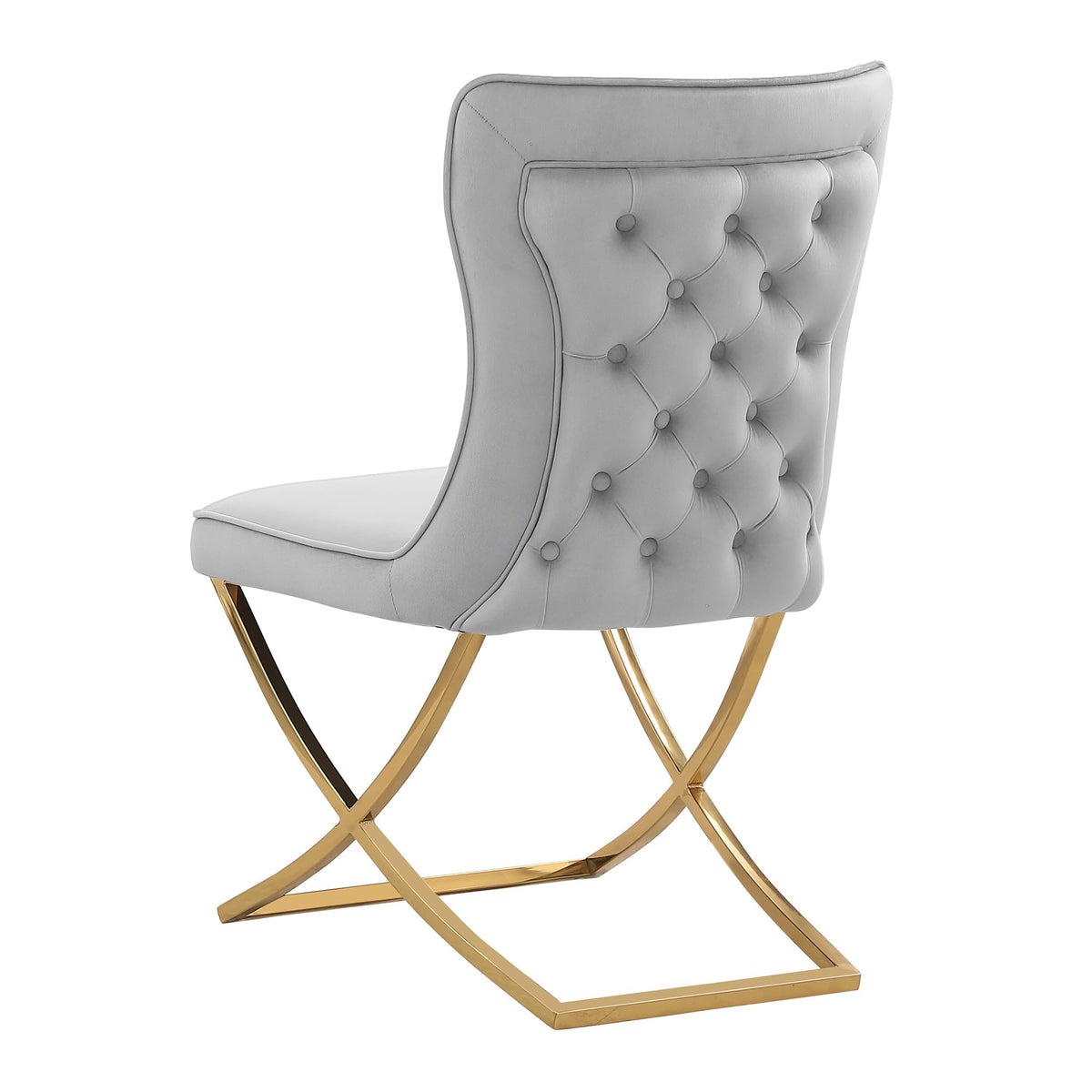 Thiago Contemporary Velvet Dining Chair with X-Shaped Gold Legs - detail view