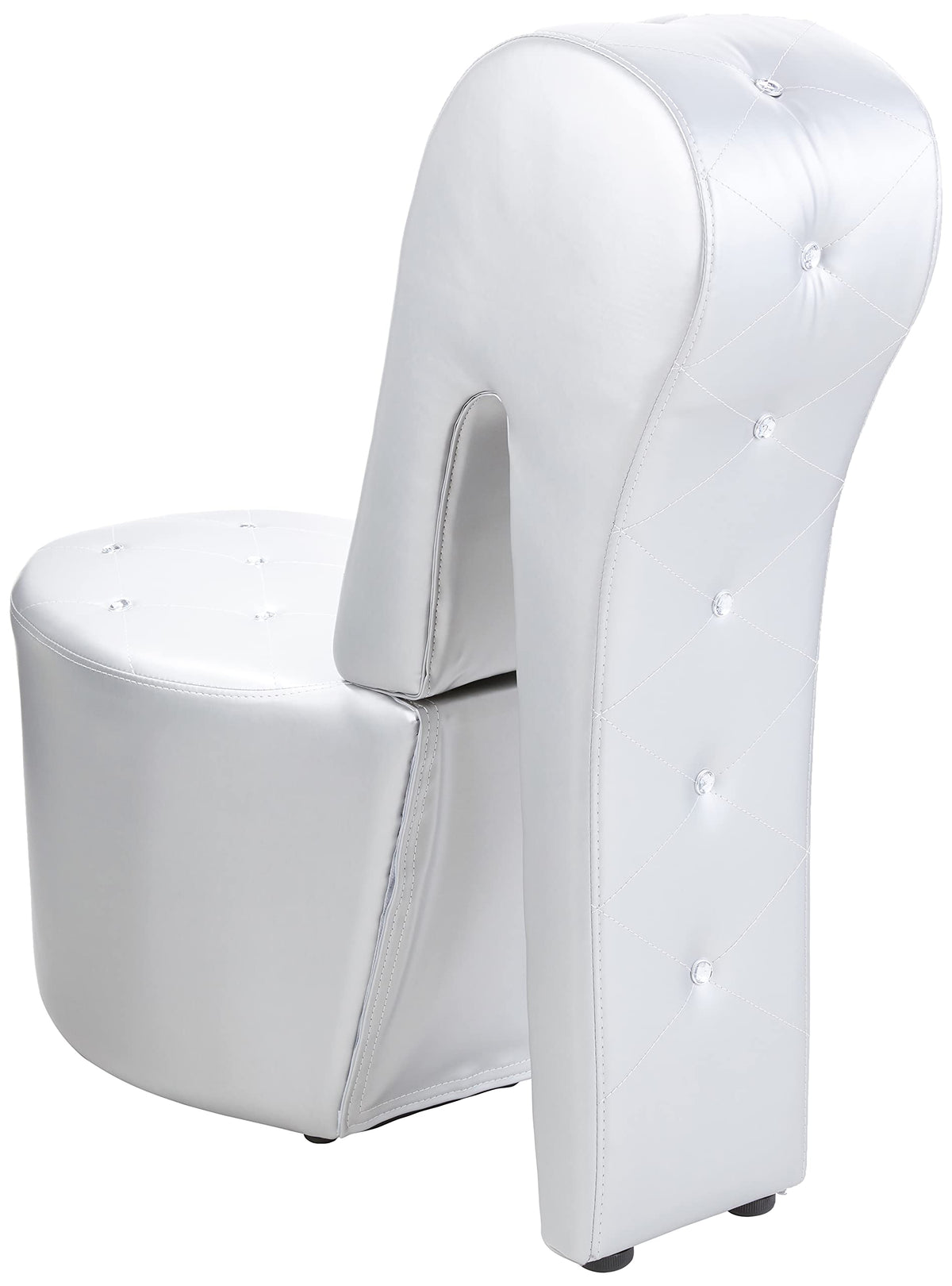 High Heel Faux Leather Shoe Chair with Crystal Studs in Silver - angle view