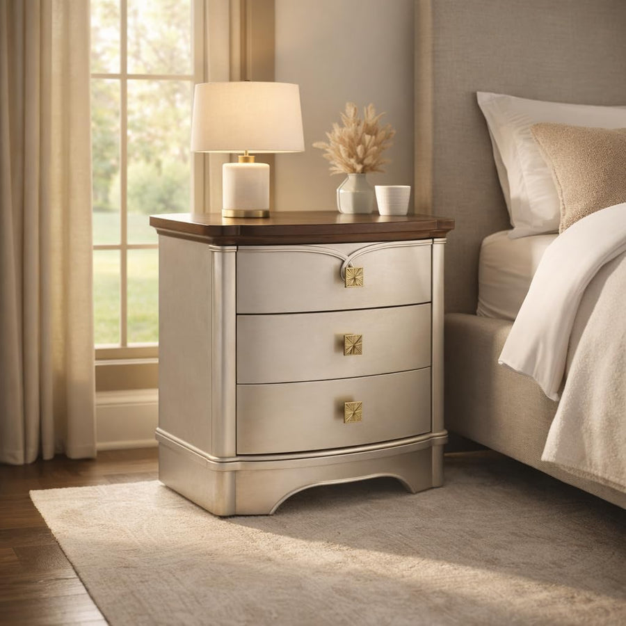 Rose 3-Drawer Wood Nightstand in Soft Champagne