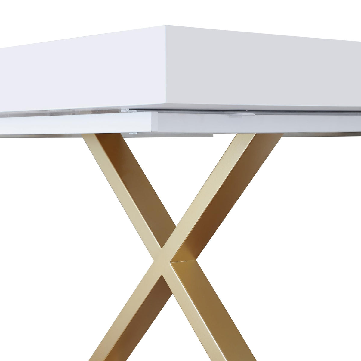 Takao Contemporary Lacquer Rectangle Dining Table for 6 or 8, 84" to 124" with Removable End Leaf… - close-up