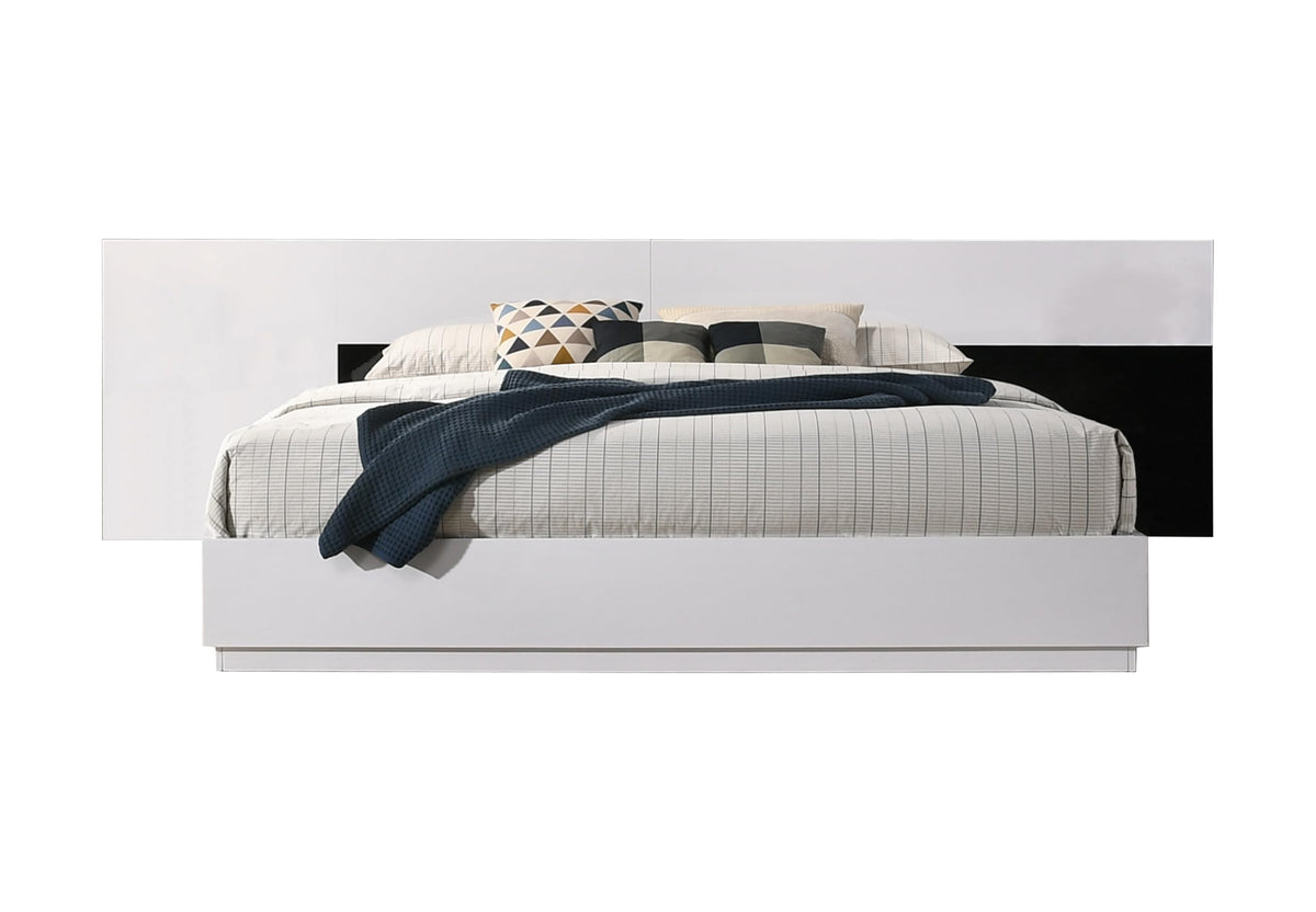 Bahamas Modern Platform Bed with Wide Headboard, Eastern King, Sleek White and Black High Gloss… - front view